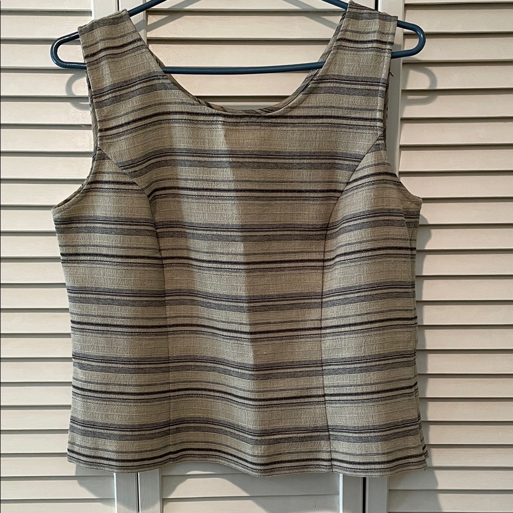 Striped Sleeveless Top - Beige and Black